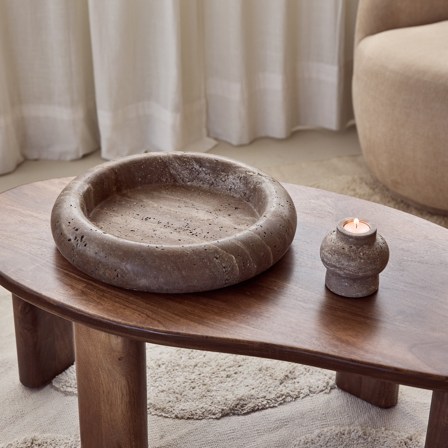 Bublé candle holder Ø10.5x10cm Titanium travertine