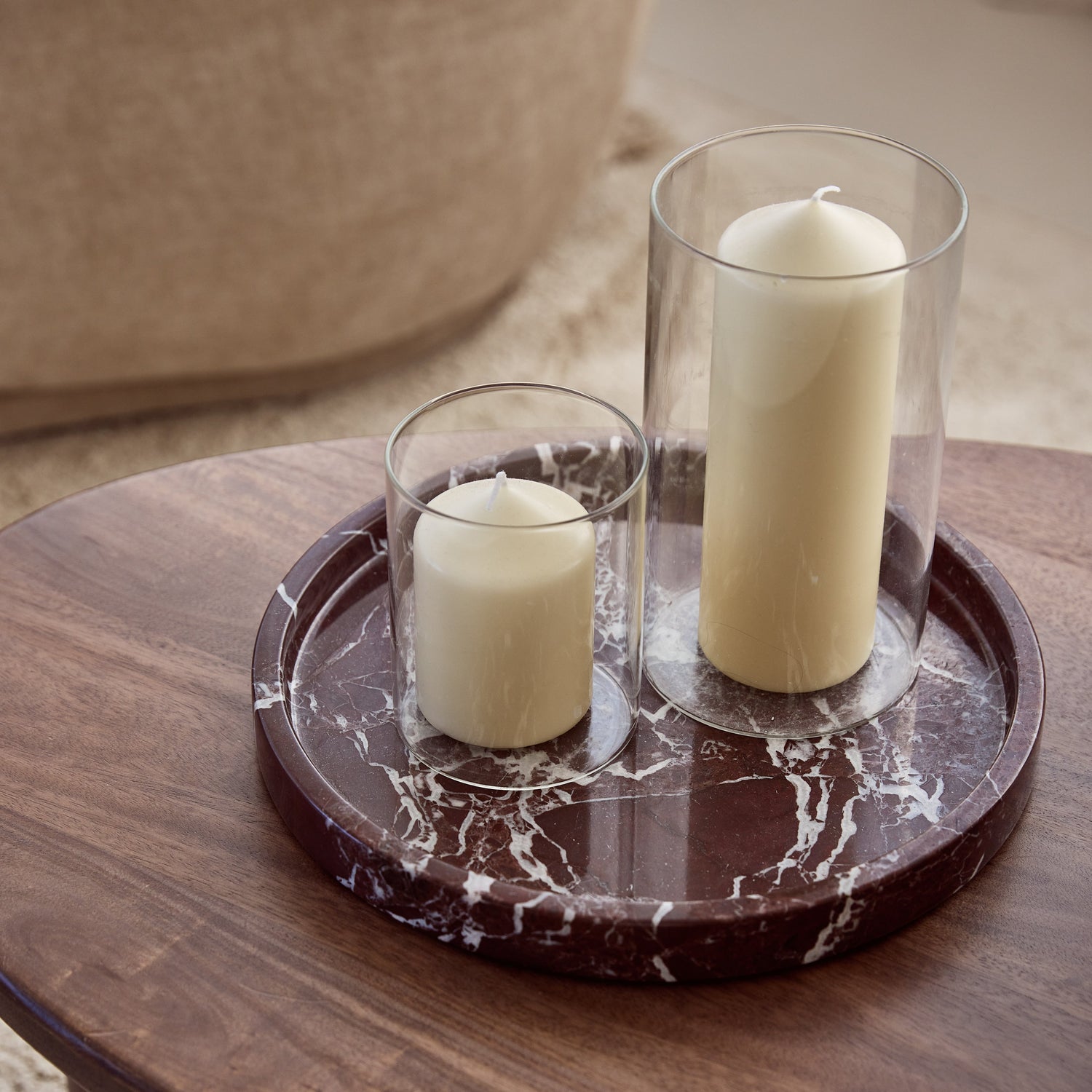 Marble tray round with edge tray Ø30cm red