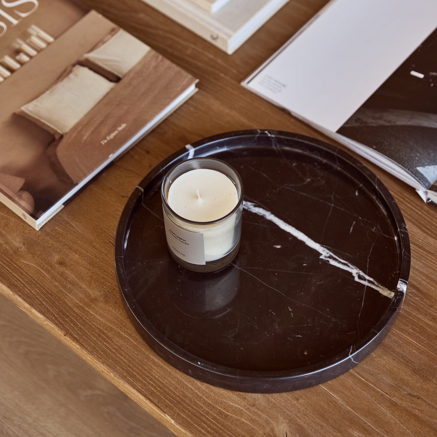 Marble tray round with edge Ø30cm black