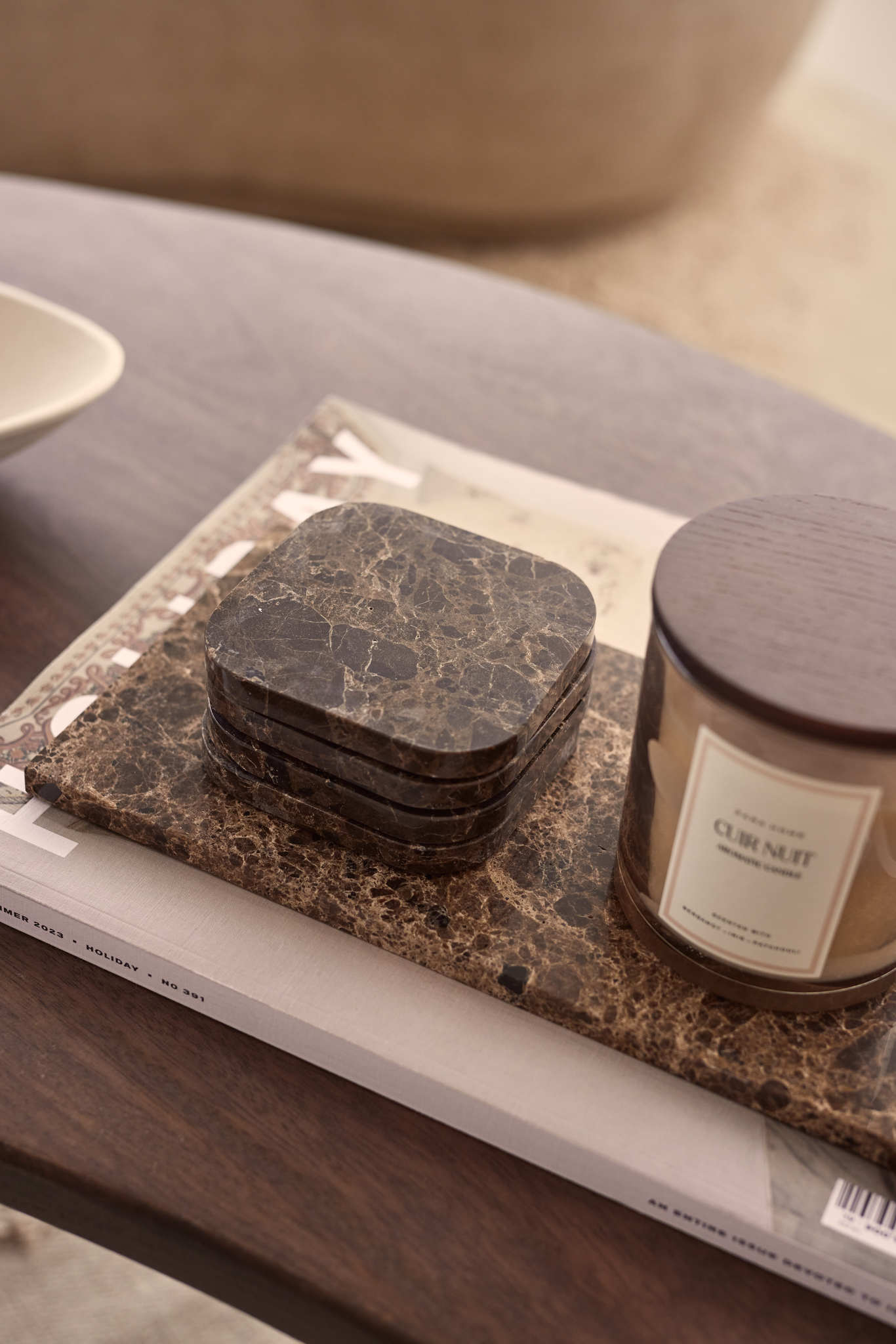 Onderzetter marmer organisch bruin set van 4 stuks