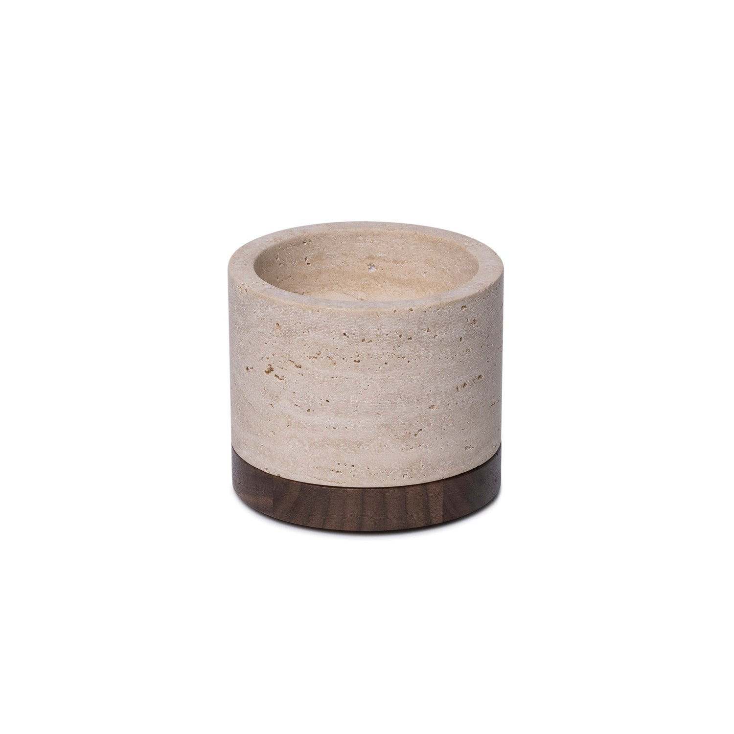 Travertine candle holder M Ø9.5x6.5cm including wooden plate