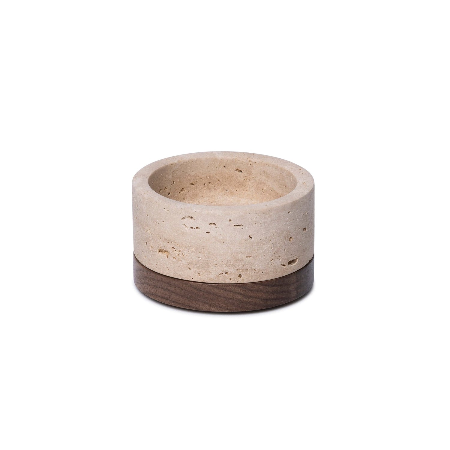 Travertine candle holder S Ø9.5x4cm including wooden plateau