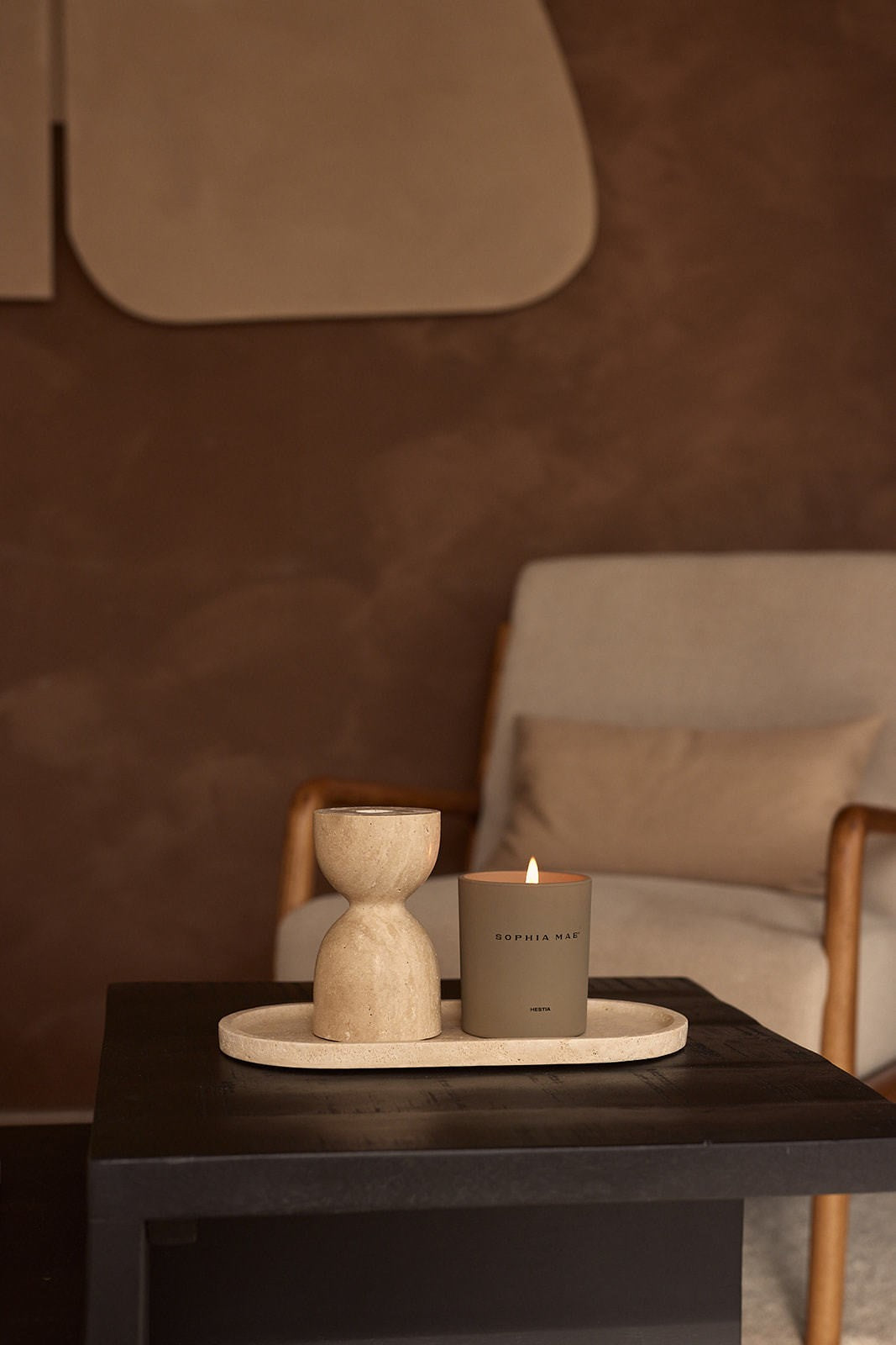 Travertine design candle holder Ø8x14cm (OUTLET)