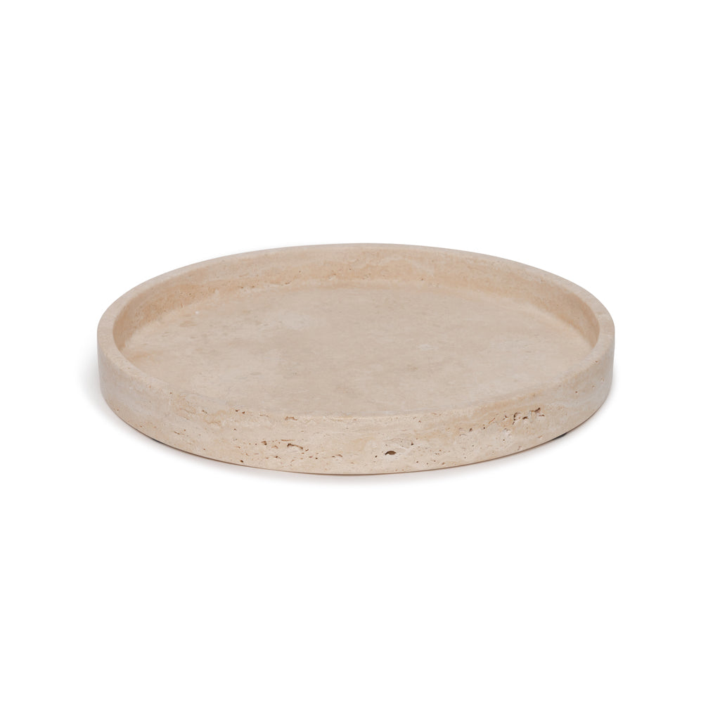 Travertine tray round with edge