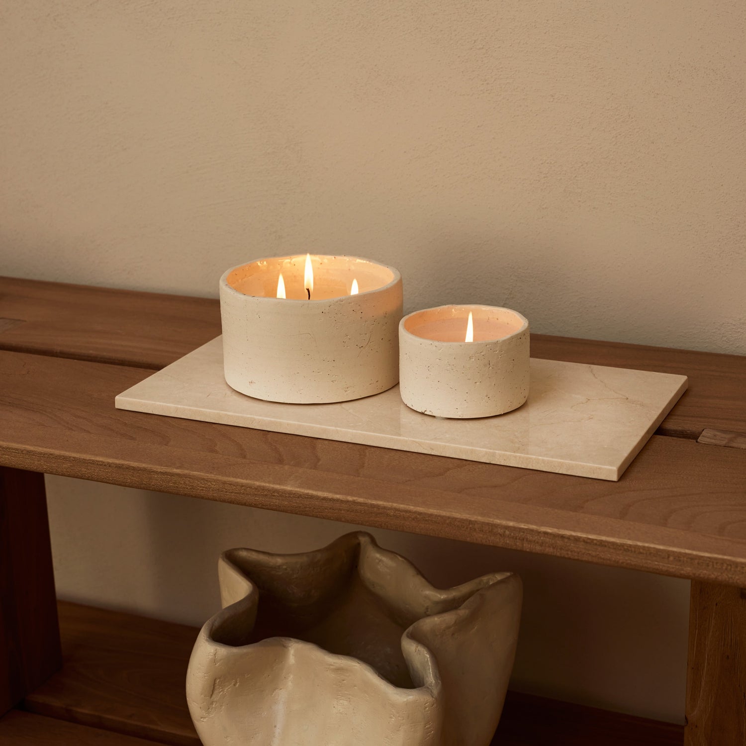 Marble tray rectangle L beige 20x40cm