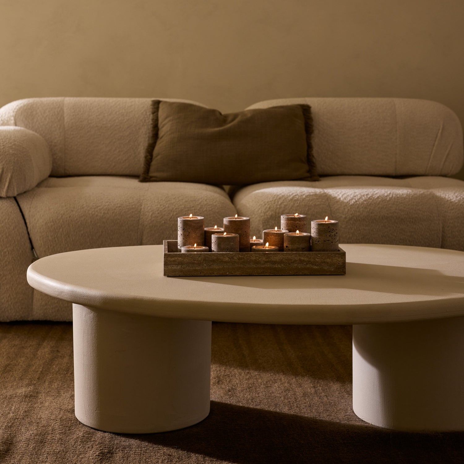 Titanium travertine tealight holder M Ø6x7cm