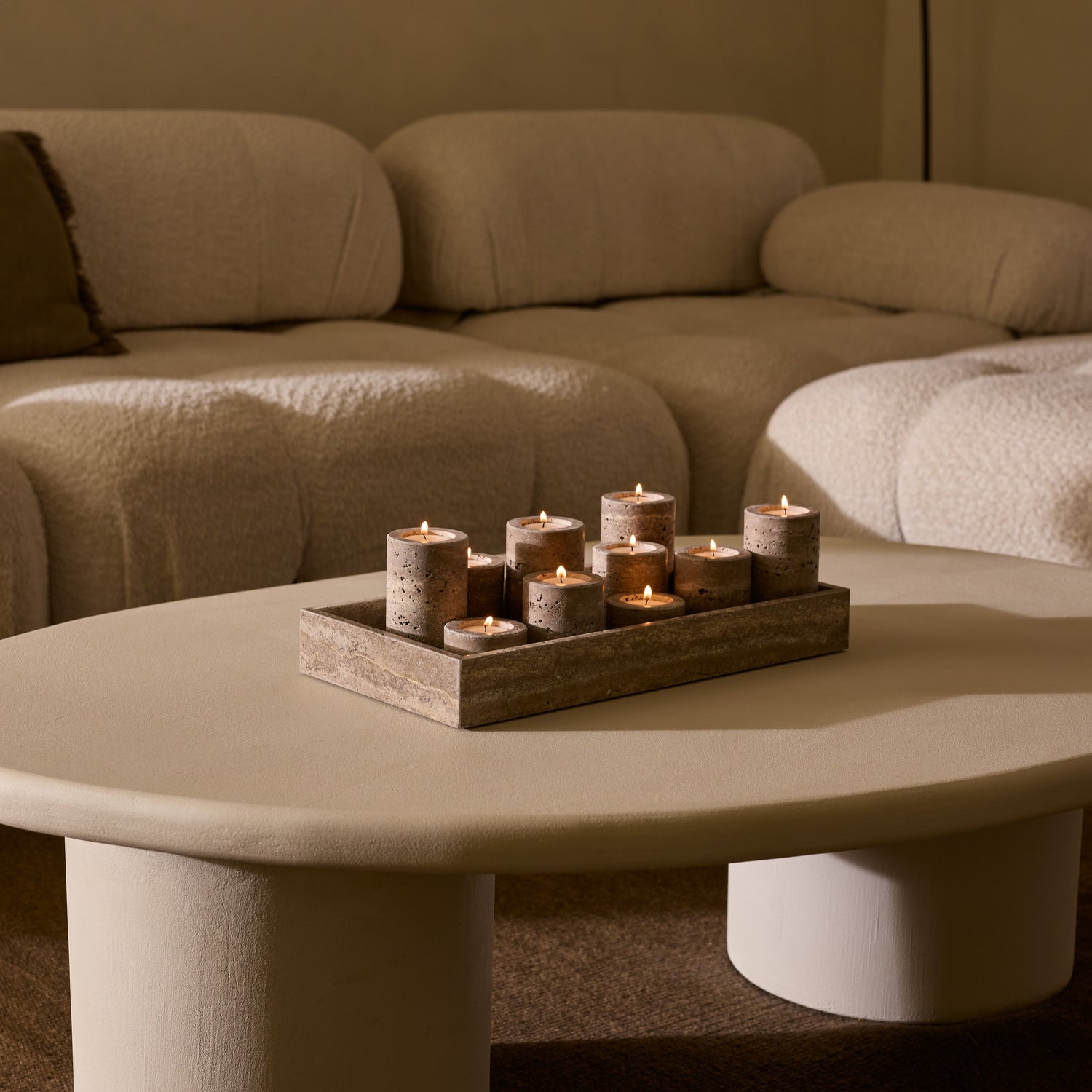 Titanium travertine tealight holder M Ø6x7cm