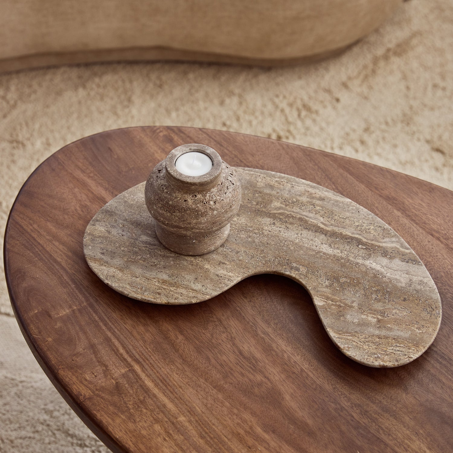 Bublé candle holder Ø10.5x10cm Titanium travertine