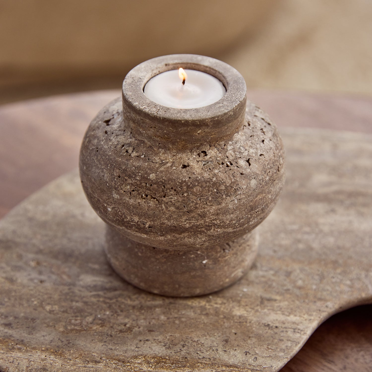Bublé candle holder Ø10.5x10cm Titanium travertine