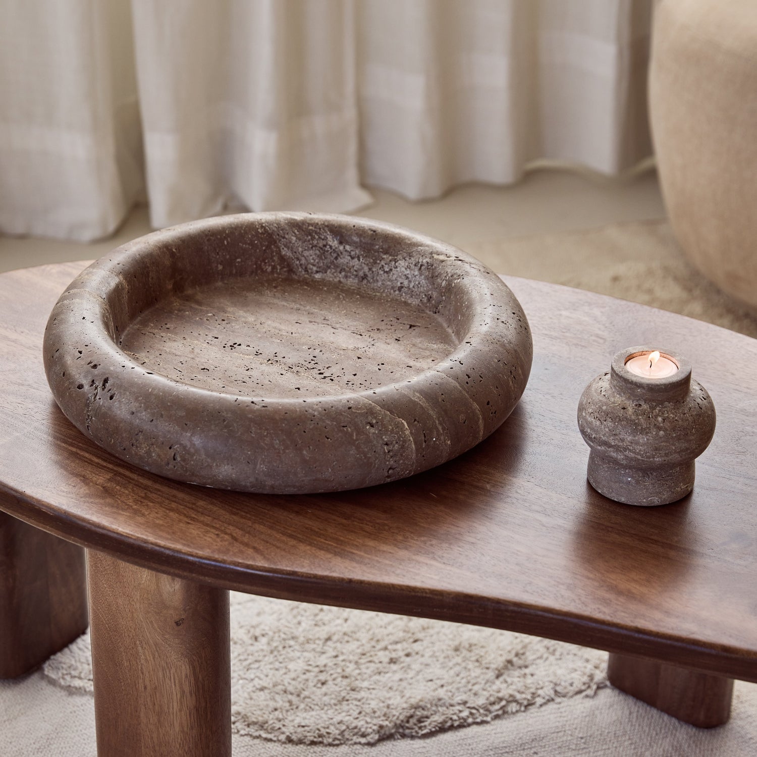 Titanium travertine turban bowl 40cm