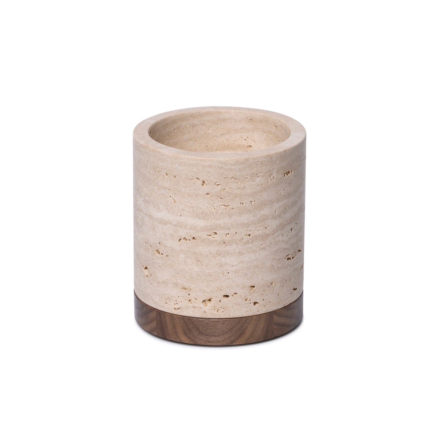 Travertine candle holder L Ø9.5x9cm incl. wooden plate