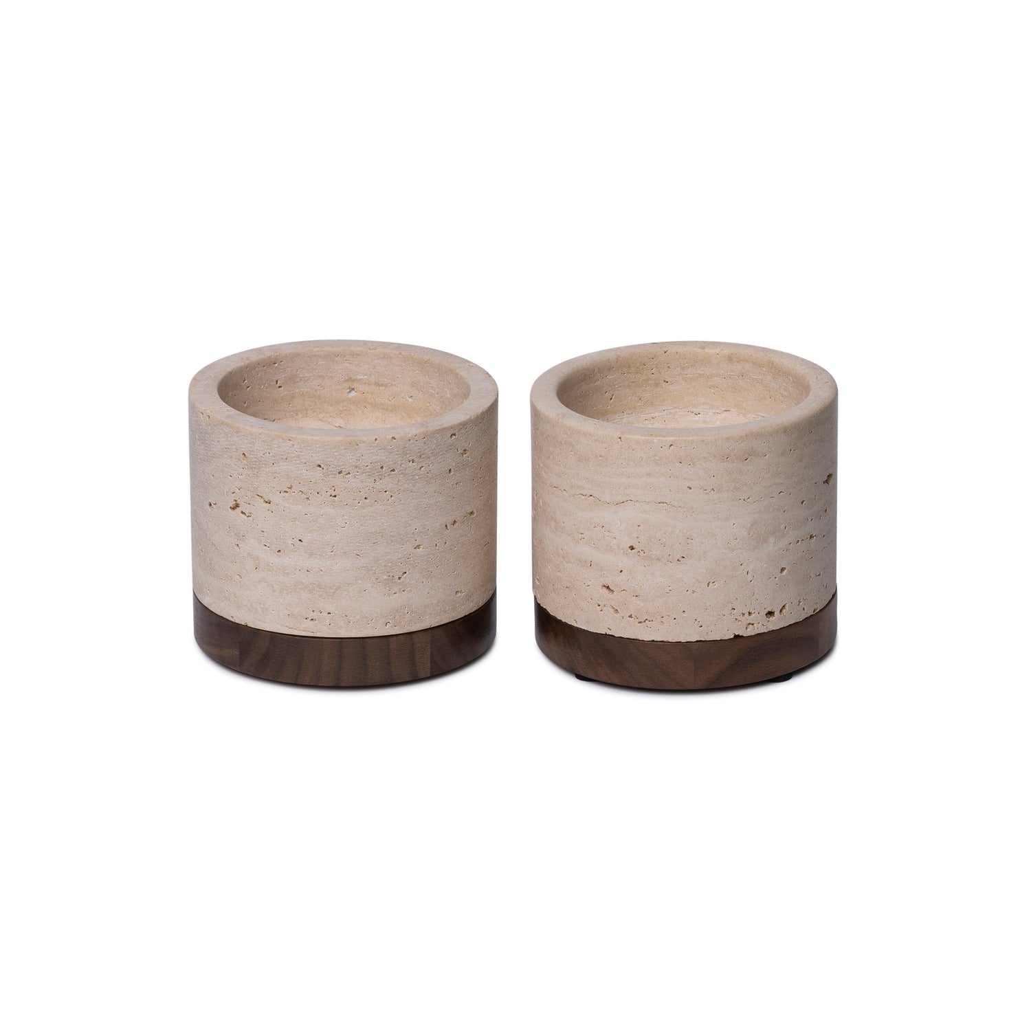 Travertine candle holder M Ø9.5x6.5cm including wooden plate