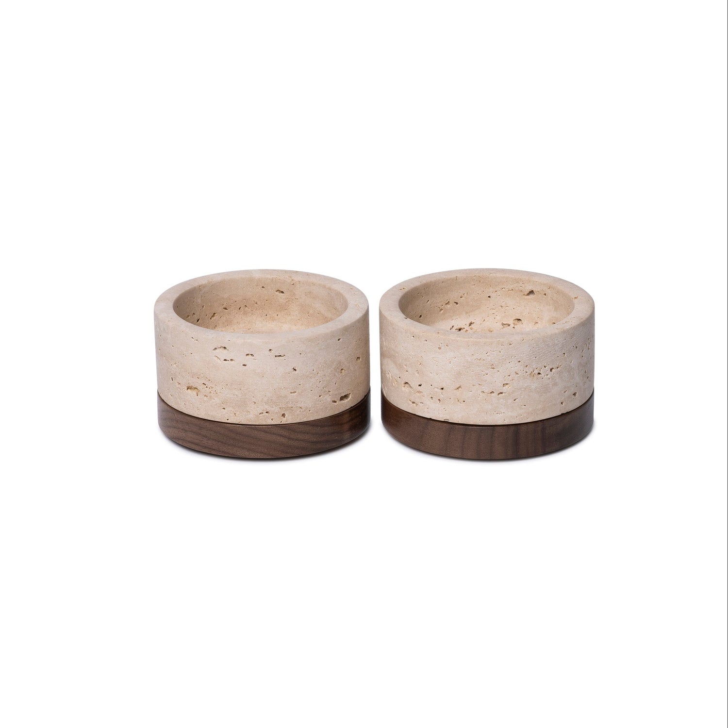Travertine candle holder S Ø9.5x4cm including wooden plateau