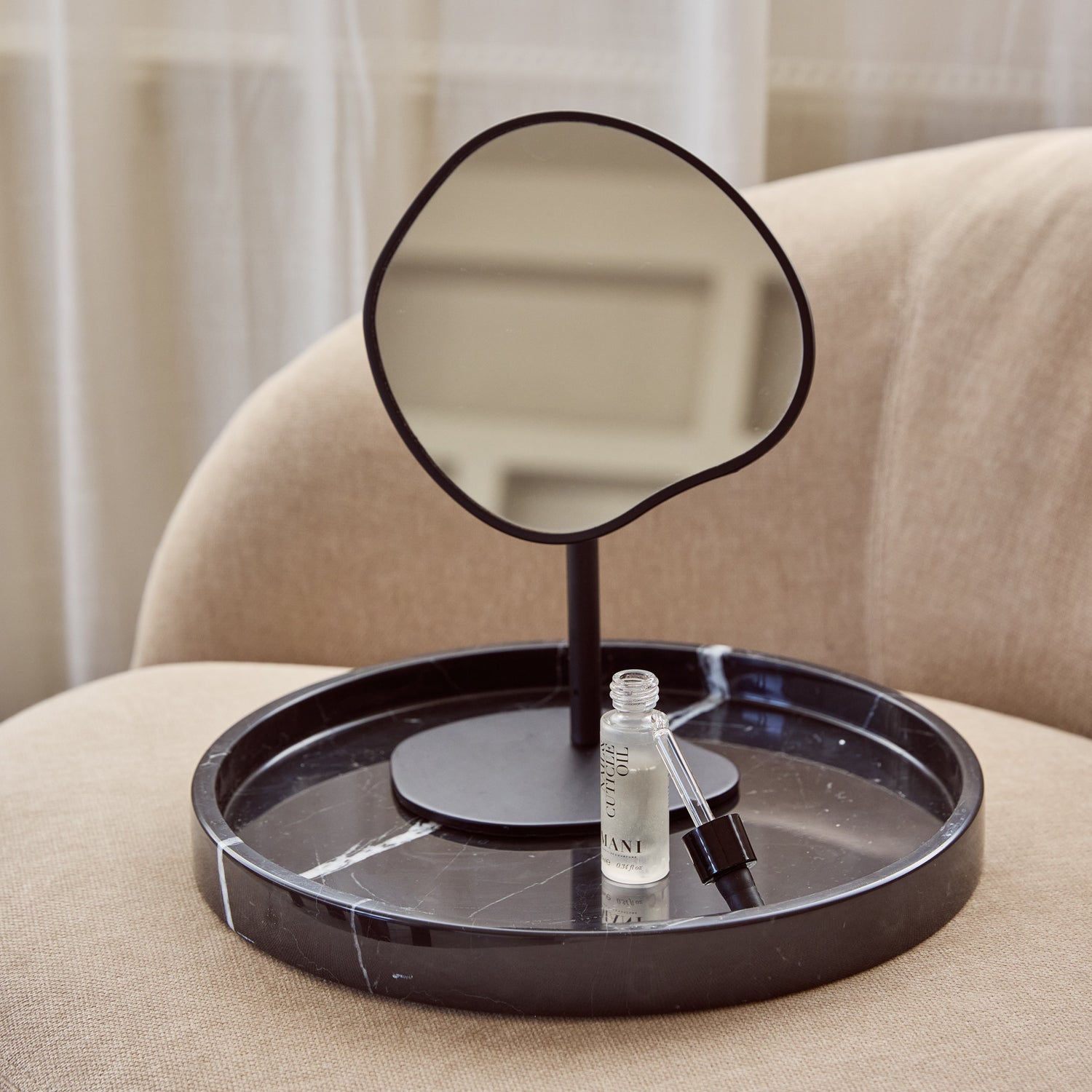 Marble tray round with edge Ø30cm black